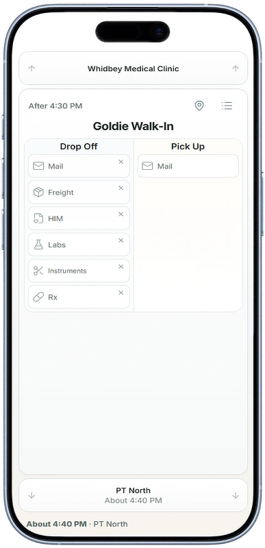 Courier delivery workflow shown on a mobile phone